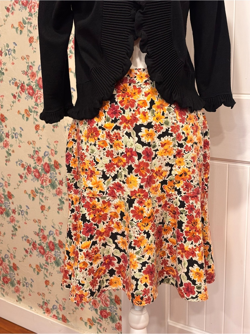 Christopher & Banks Linen Rayon Floral A-Line Skirt Fall Size 8